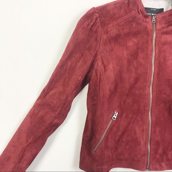 LUCKY BRAND | Suede Puff Sleeve Jacket Leather Brick Red/Orange NEW Women’s M - Picture 8 of 13